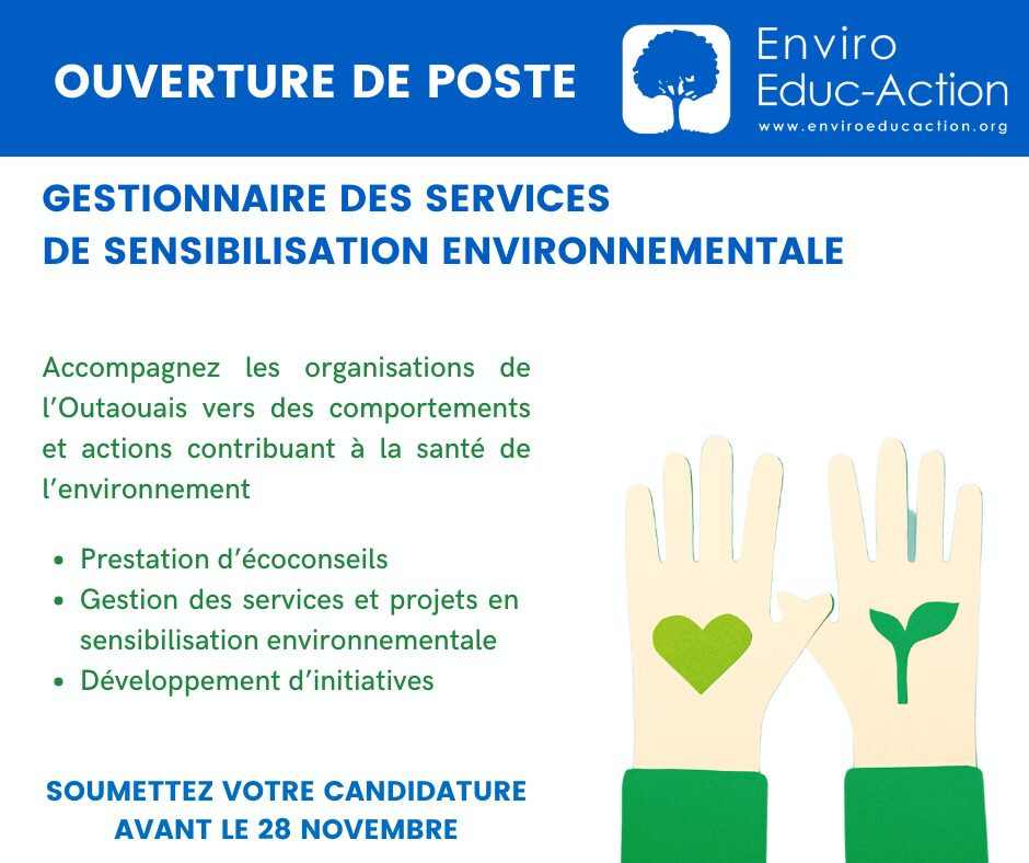 Ouverture de poste - gestionnaire des services de sensibilisation environnementale