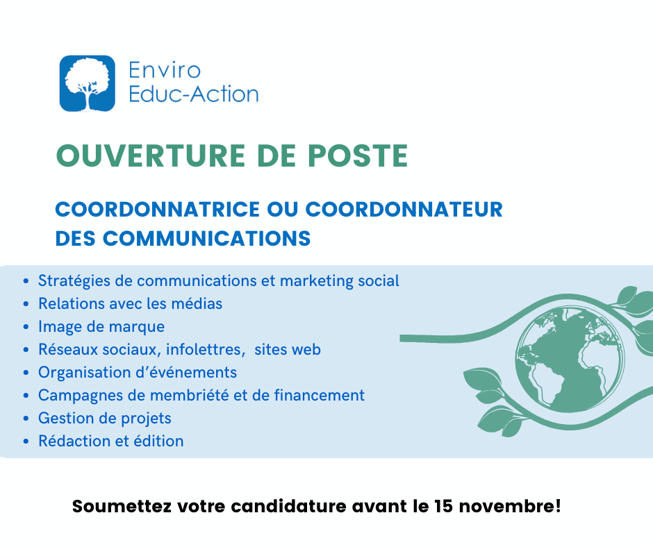 Ouverture de poste - coordonnatrice ou coordonnateur des communications